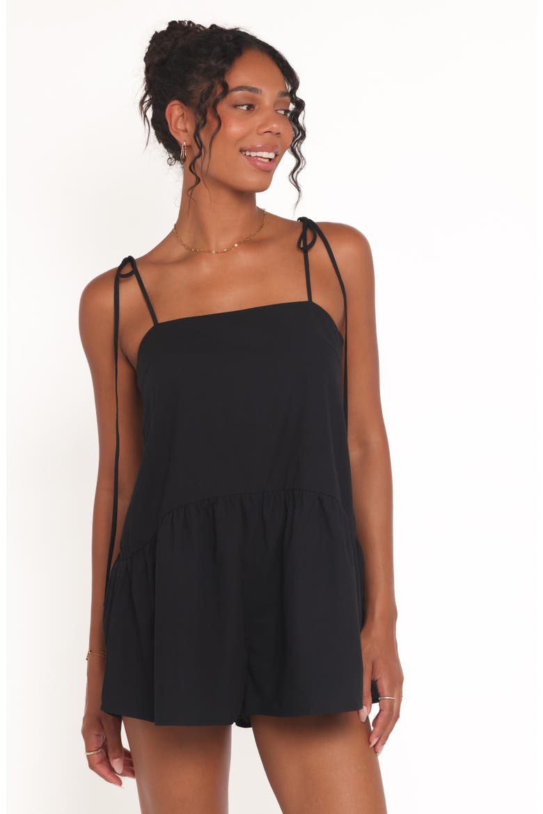 Rubie Tie Strap Cotton Romper, Alternate, color, BLACK