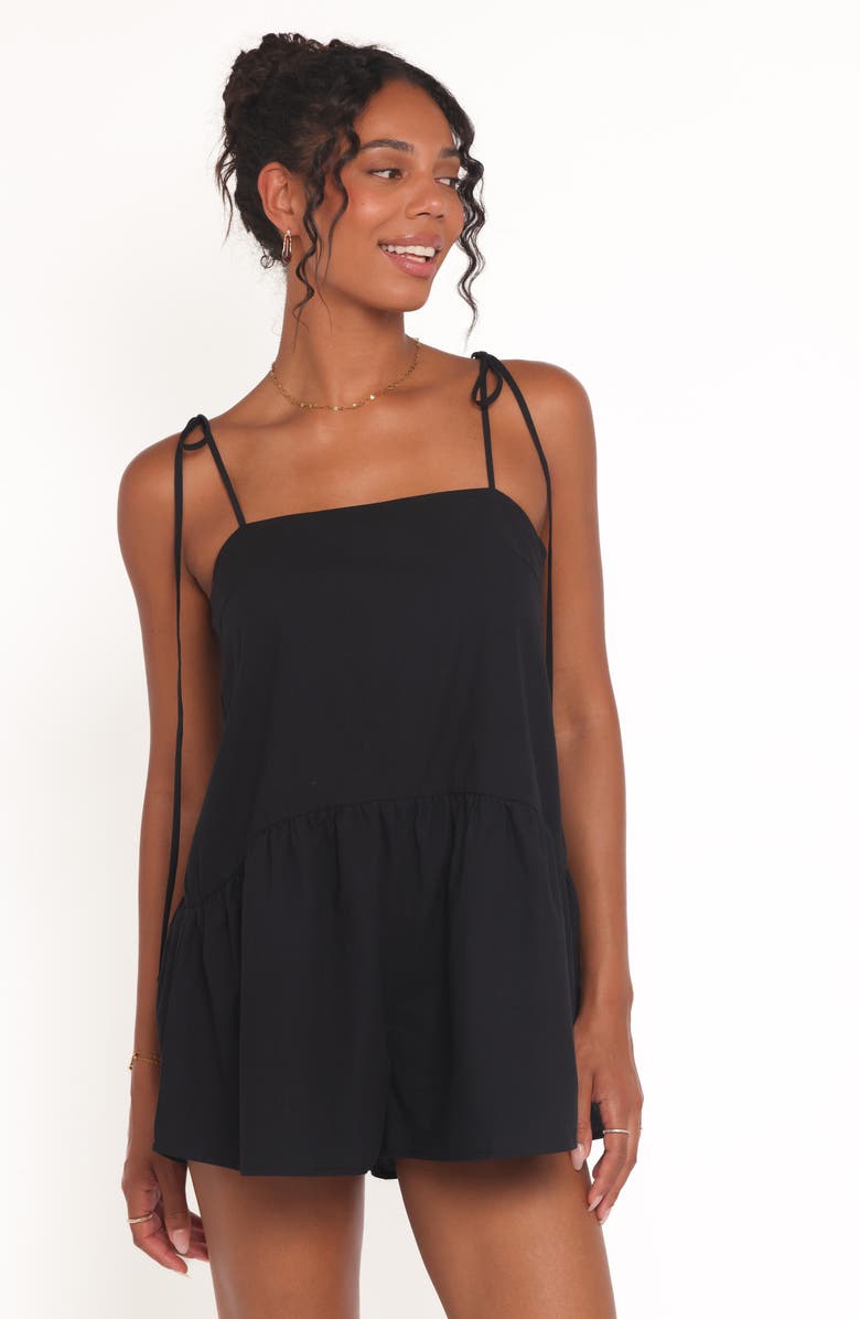 Petal & Pup Rubie Tie Strap Cotton Romper, Alternate, color, Black