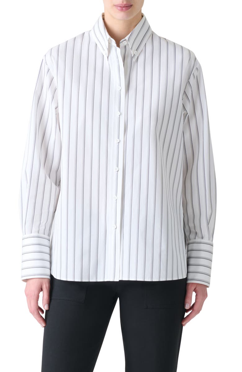 Akris punto Stripe Button-Down Shirt, Main, color, Cream-Black