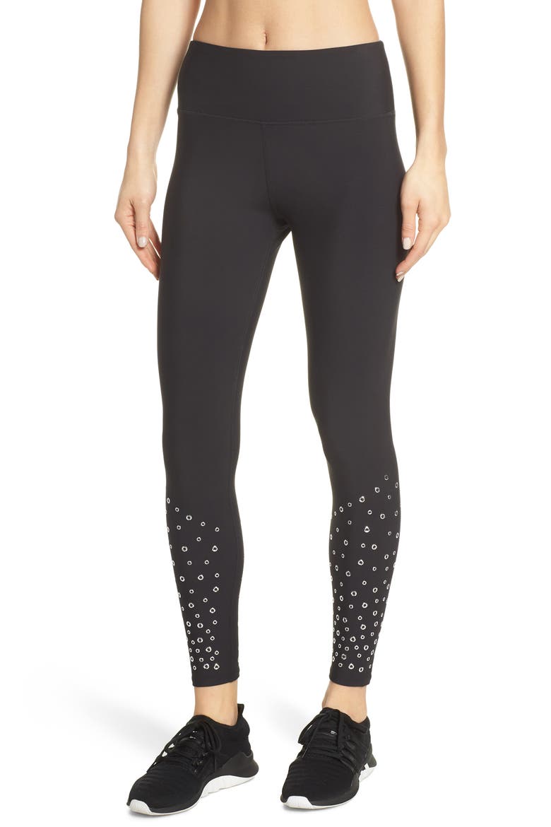 High Waist Grommet Tights, Main, color, BLACK