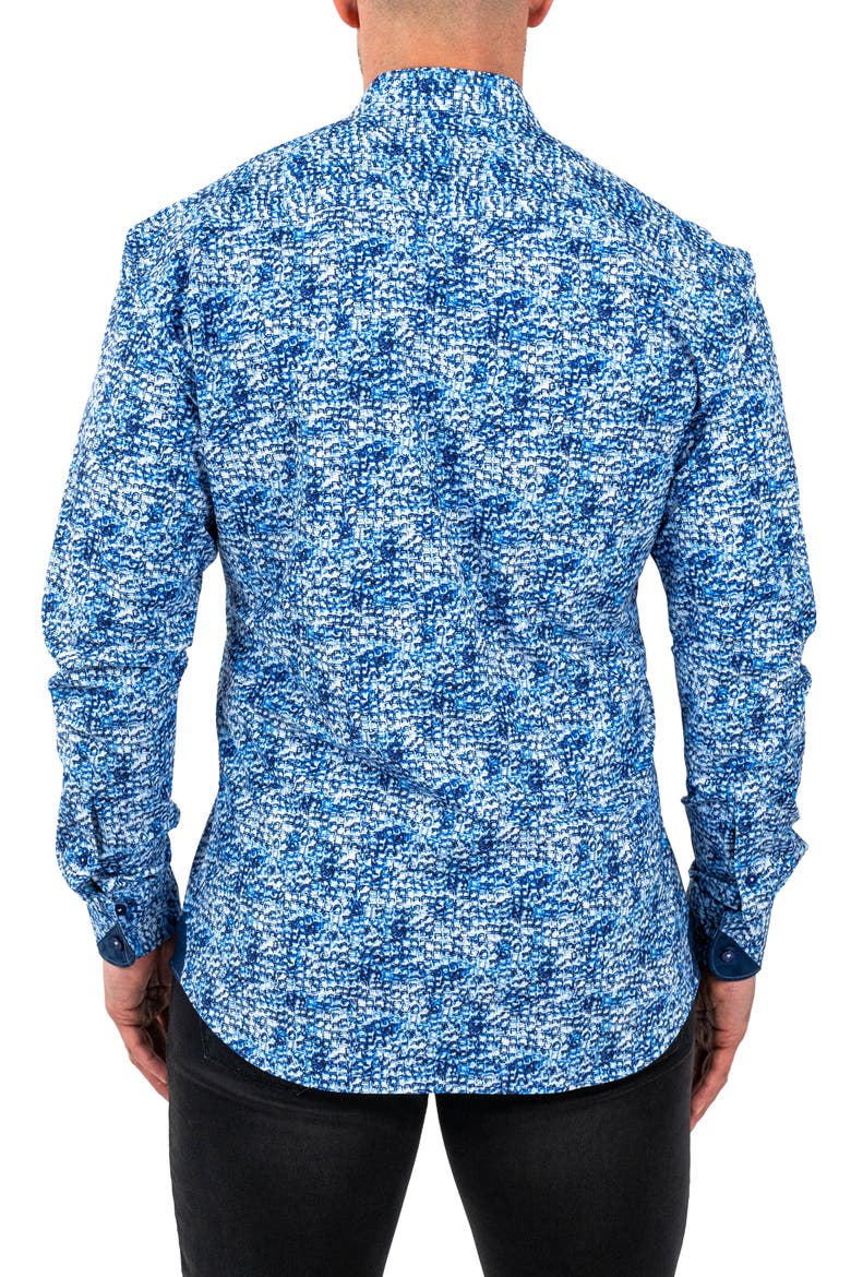 Einstein Stretchie Cubes Button-Up Shirt, Alternate, color, BLUE
