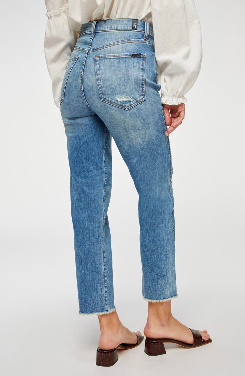 7 For All Mankind Distressed High Waist Exposed Button Fly Crop Jeans, Alternate, color, 