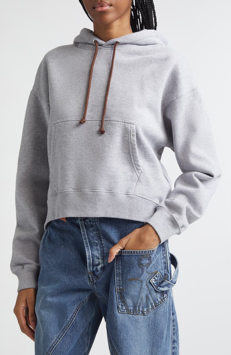 JW Anderson Loafer Stitch Curved Hem Fleece Hoodie, Alternate, color, Mid Grey Melange