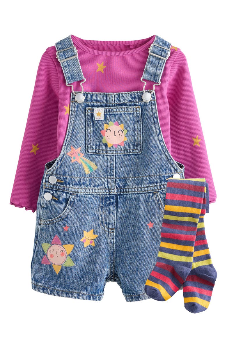 NEXT Kids' Print T-Shirt, Denim Overalls & Socks Set, Main, color, Blue