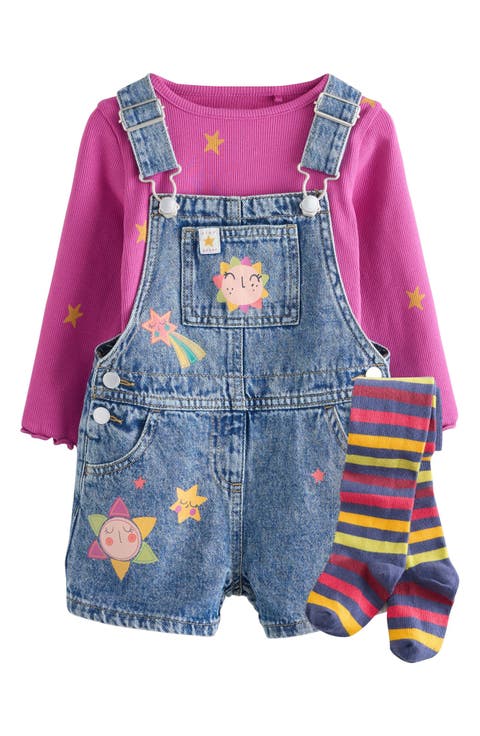Kids' Print T-Shirt, Denim Overalls & Socks Set (Toddler & Little Kid)