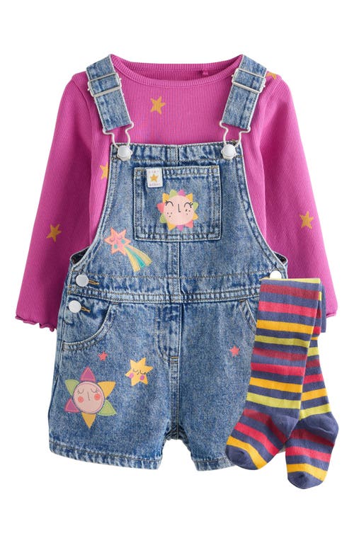 Next Kids' Print T-shirt, Denim Overalls & Socks Set In Blue