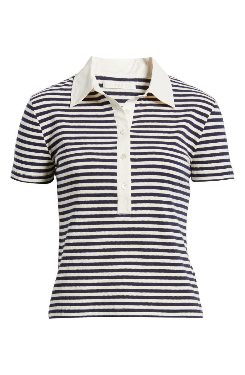 Wyeth Adam Stripe Stretch Cotton Polo, Alternate, color, Ecru/ Navy