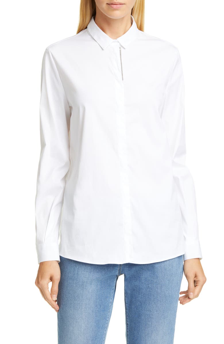 Fabiana Filippi Bead Trim Stretch Poplin Shirt, Main, color,