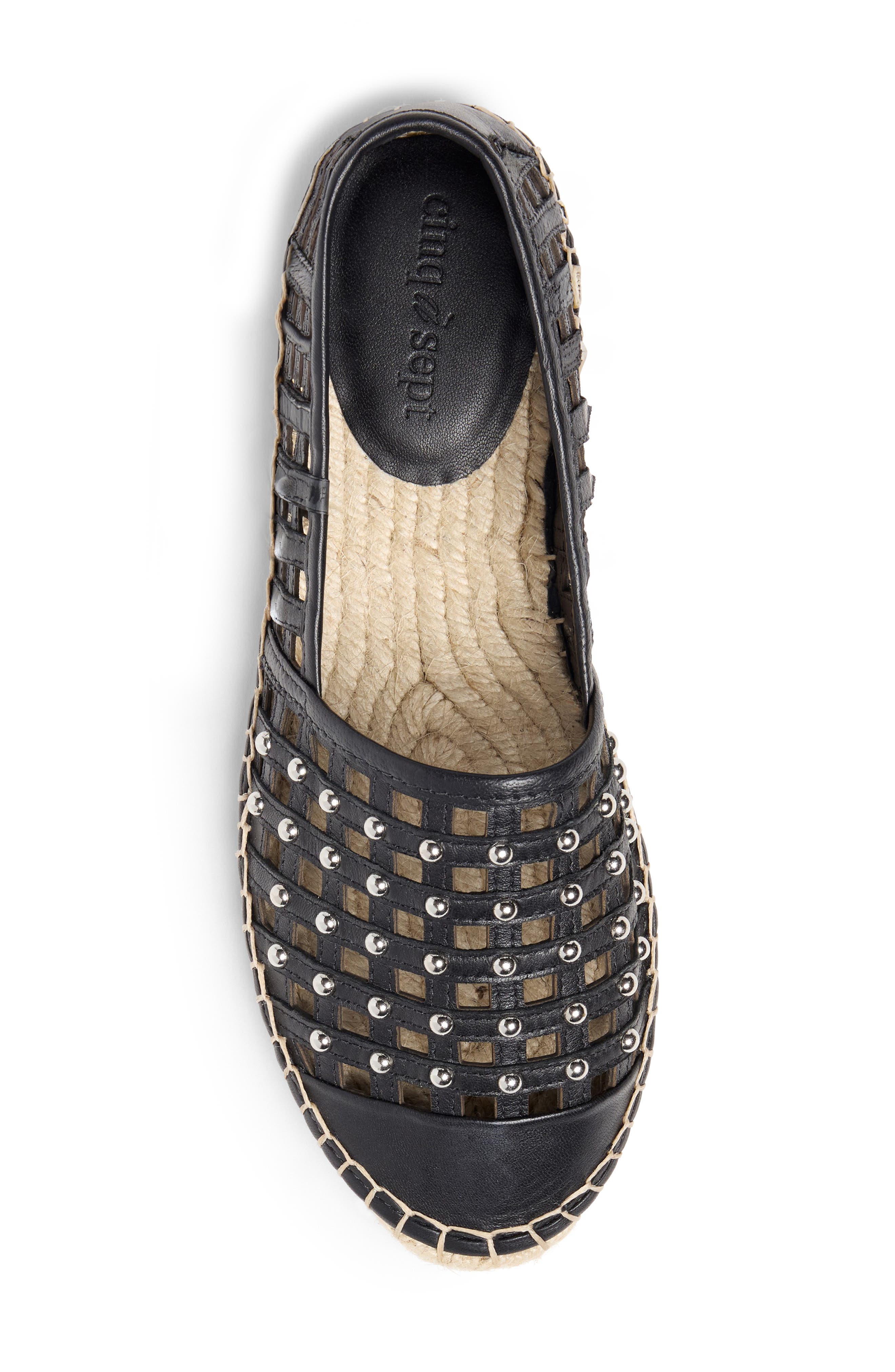 Cinq à Sept Rochel Cage Studded Espadrille Cap Toe Flat, Alternate, color, Black