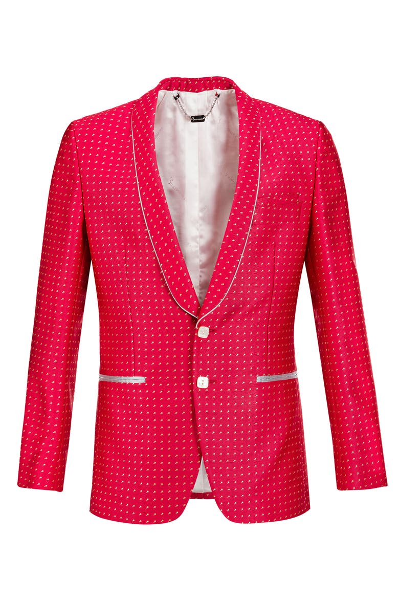 Silk Blend Jacquard Shawl Collar Dinner Jacket Men, Main, color, red