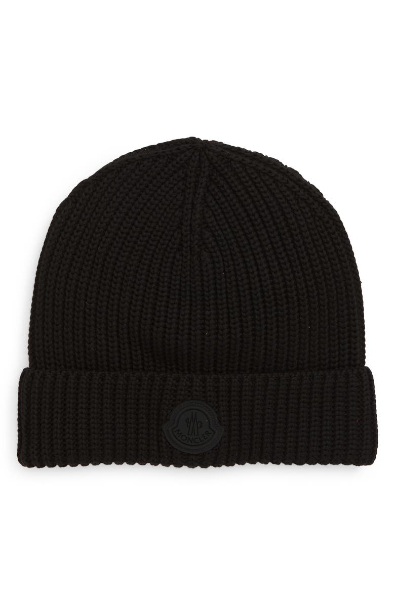 Moncler Ribbed Cotton Beanie, Main, color, 