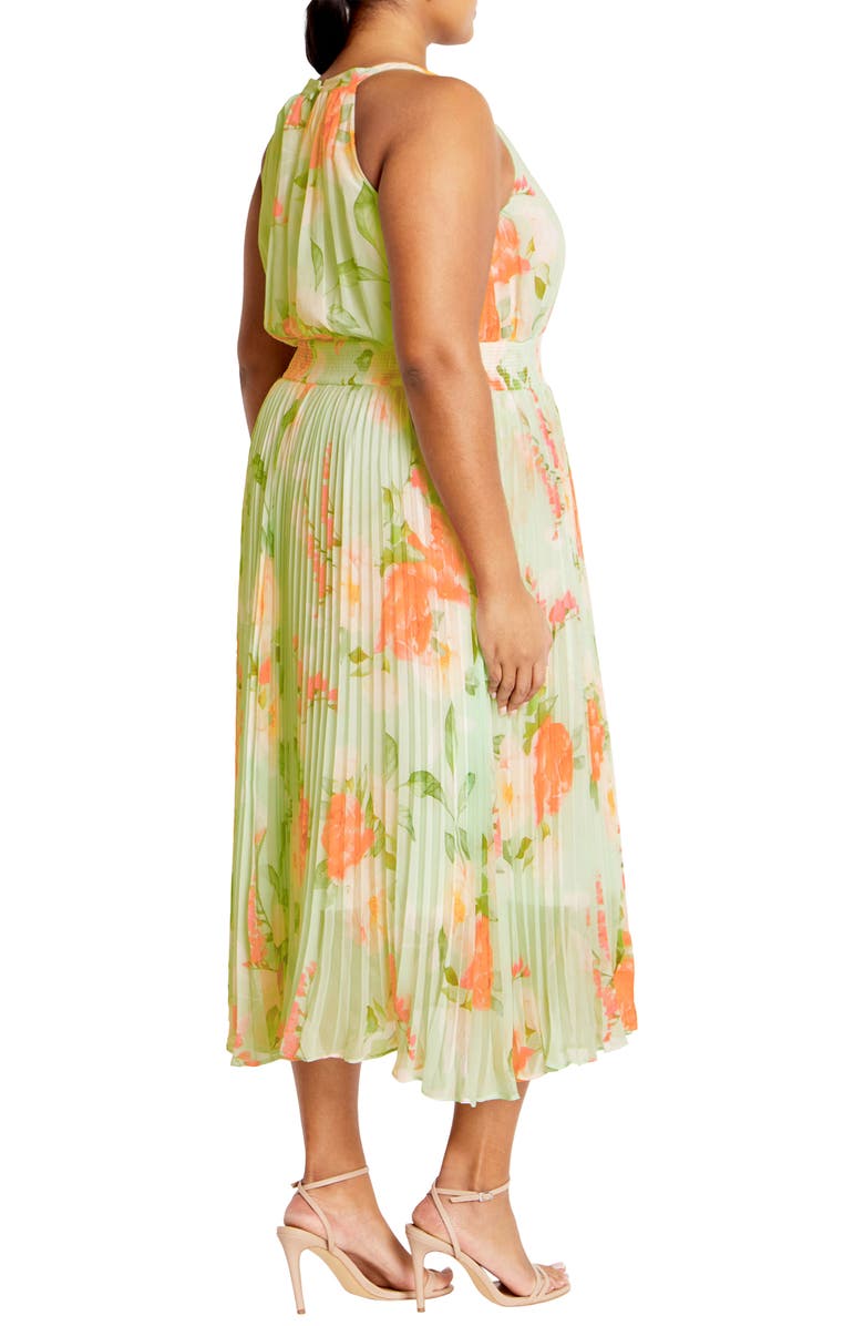 City Chic Sabine Floral Print Halter Neck Pleated Chiffon Midi Dress, Alternate, color,