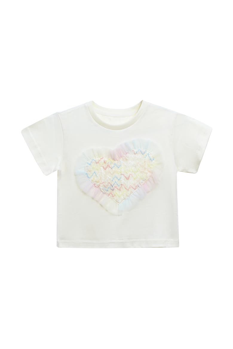 Rainbow Heart Applique T-Shirt, Main, color, Cream