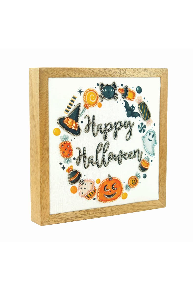 Happy Halloween Wreath Shelf Sitter Block, Alternate, color, White