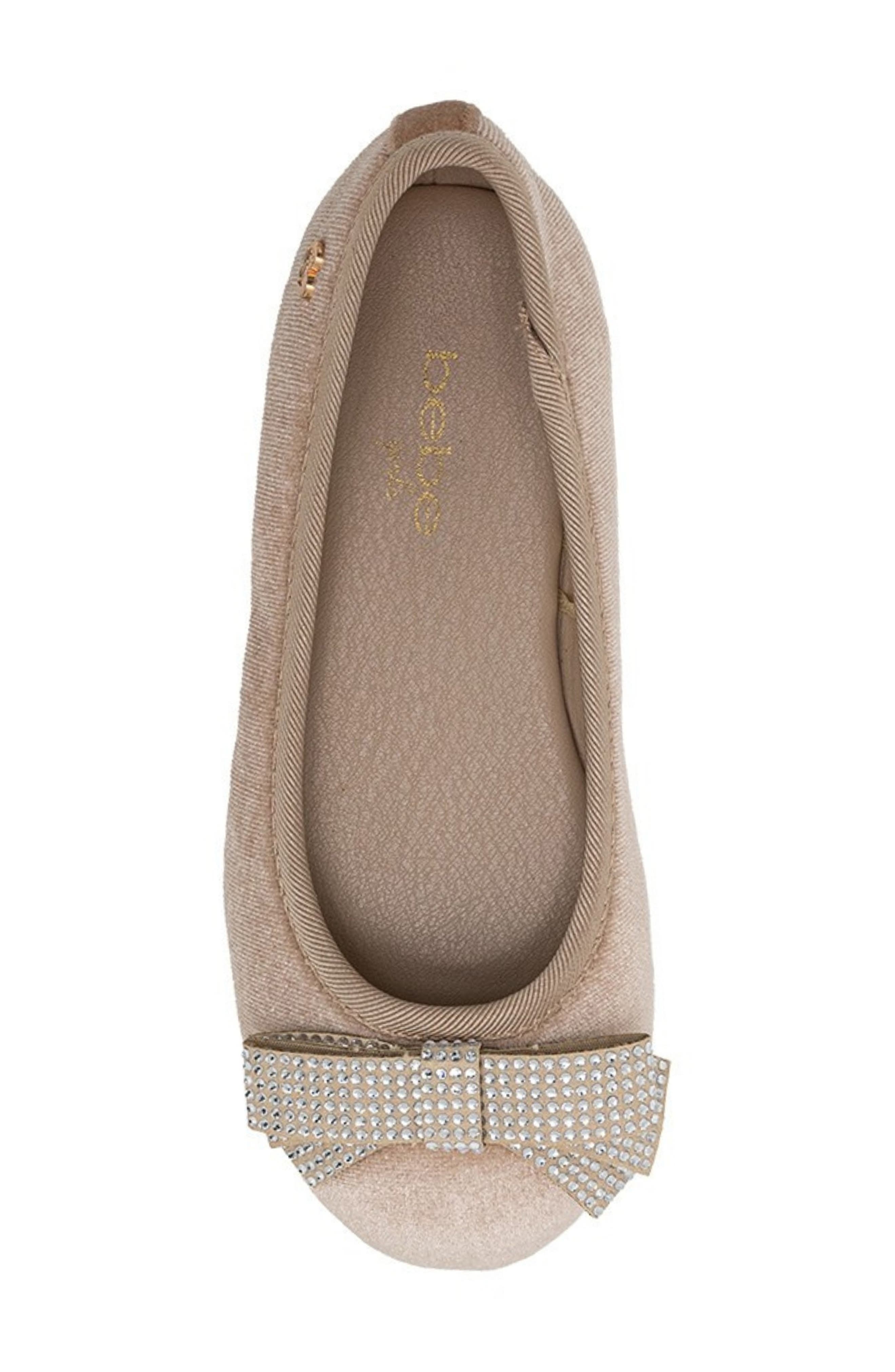 bebe Kids' Embellished Bow Ballet Flat, Alternate, color, Taupe