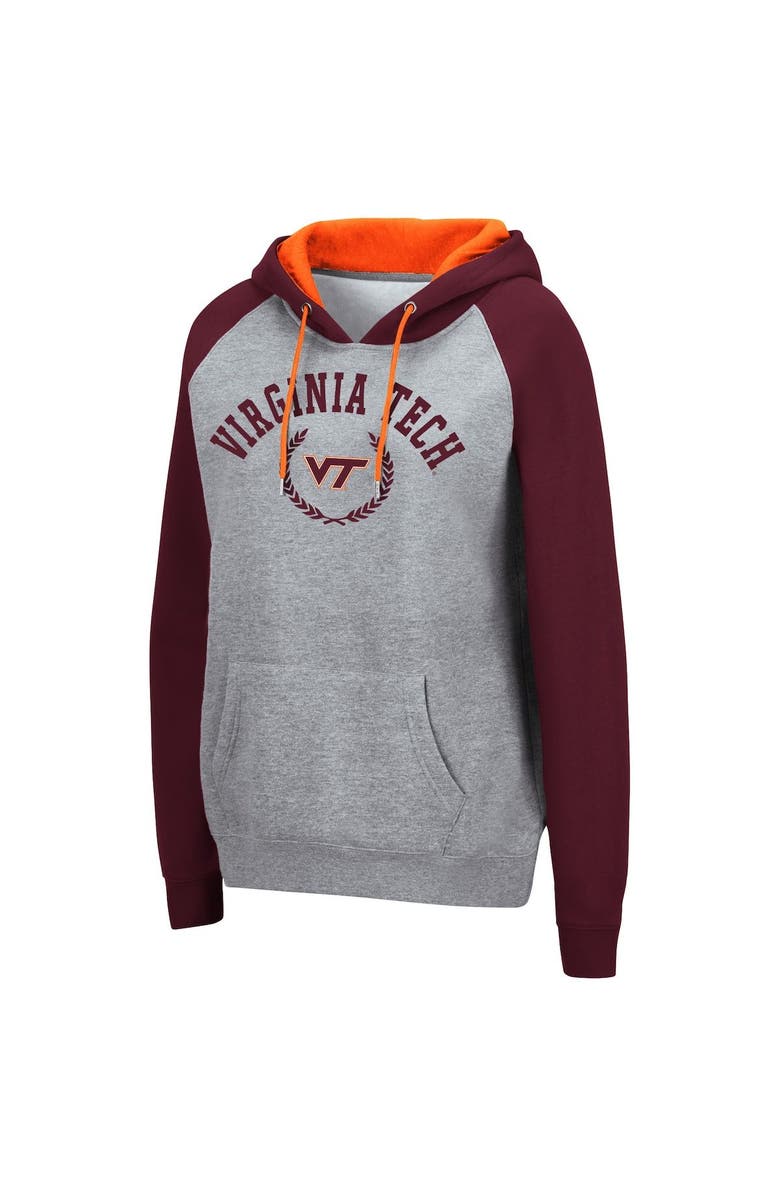 COLOSSEUM Women's Colosseum Heathered Gray Virginia Tech Hokies Contrast Raglan Pullover Hoodie, Alternate, color, 