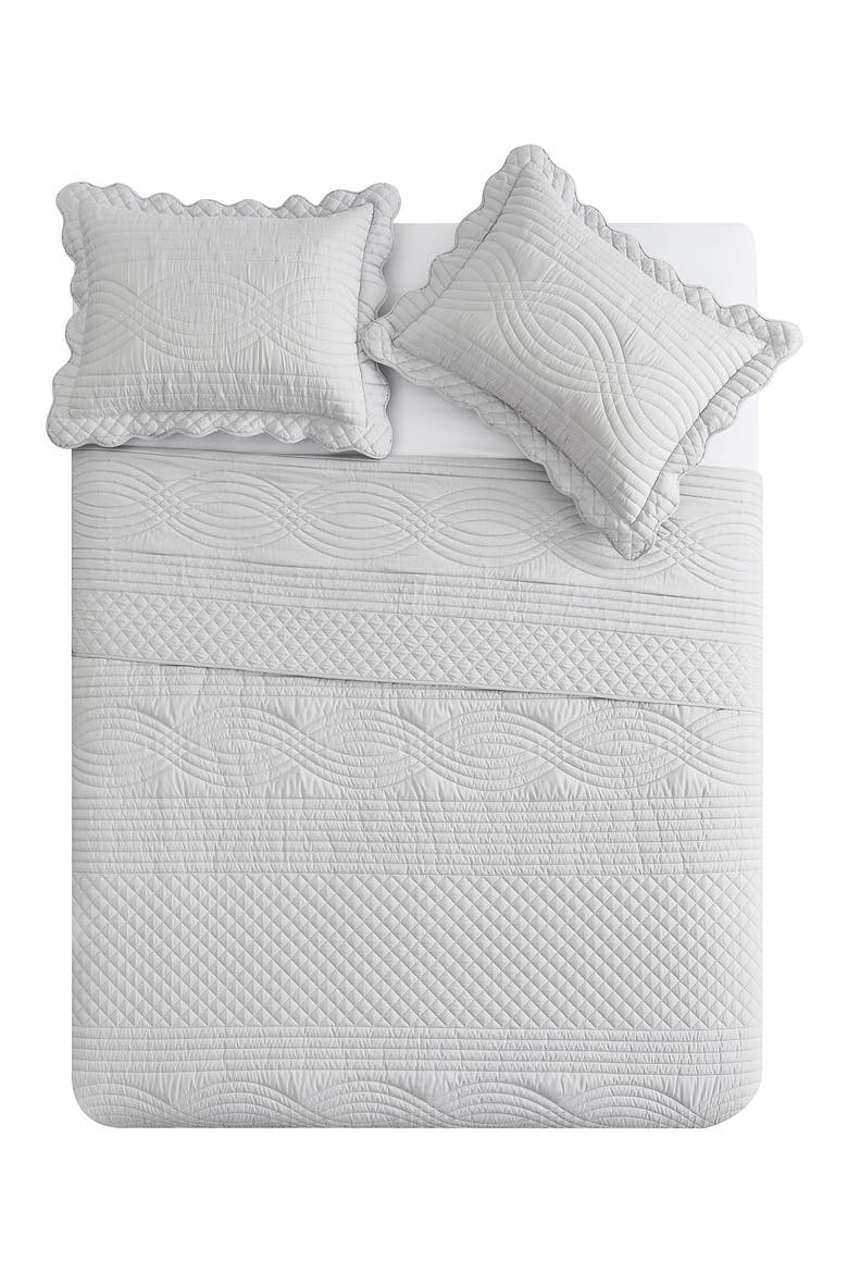 Scallop Microfiber Quilt Set, Main, color, GREY
