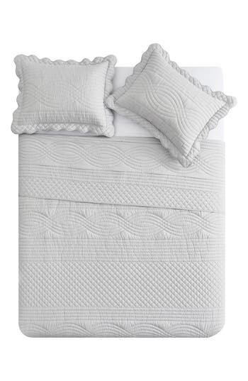 Vcny Home Scallop Microfiber Quilt Set In Gray