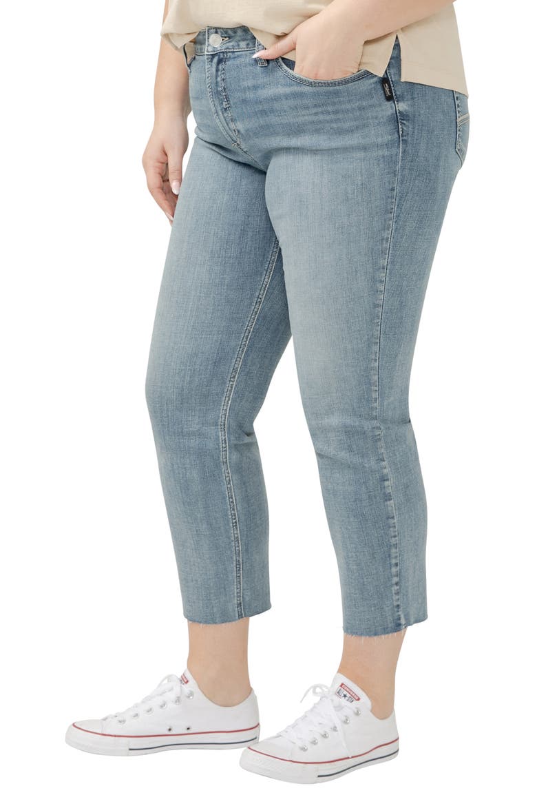 Suki Curvy Raw Hem Mid Rise Crop Straight Leg Jeans, Alternate, color, INDIGO