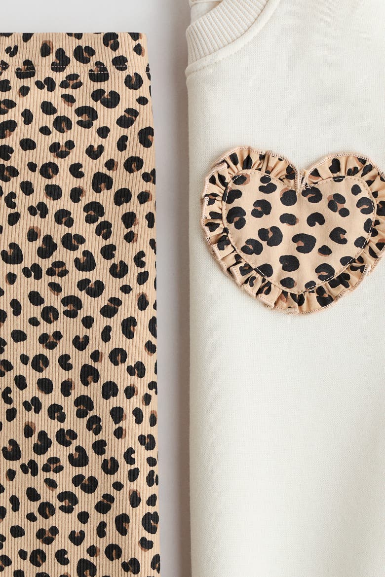 2-piece Sweatshirt And Leggings Set, Alternate, color, Cream/leopard print