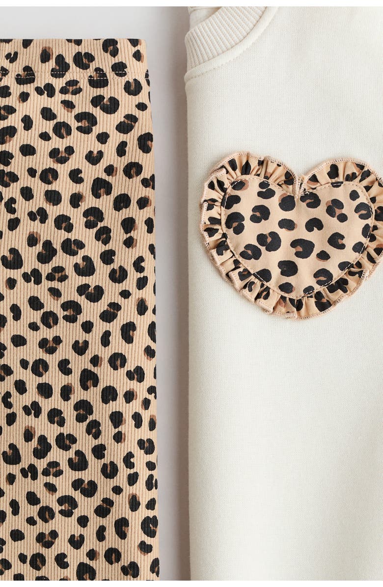 H&M 2-piece Sweatshirt And Leggings Set, Alternate, color, Cream/Leopard Print