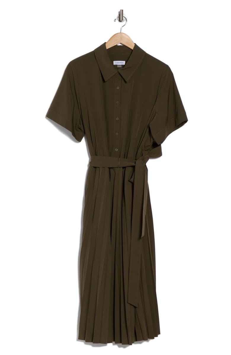 Calvin Klein Pleated Shirdress, Alternate, color, Caper