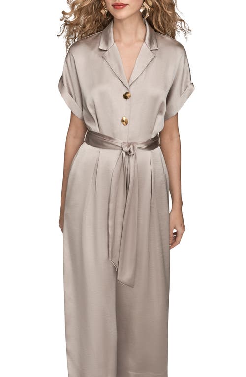 Donna Karan New York Tie Waist Satin Jumpsuit In Neutral