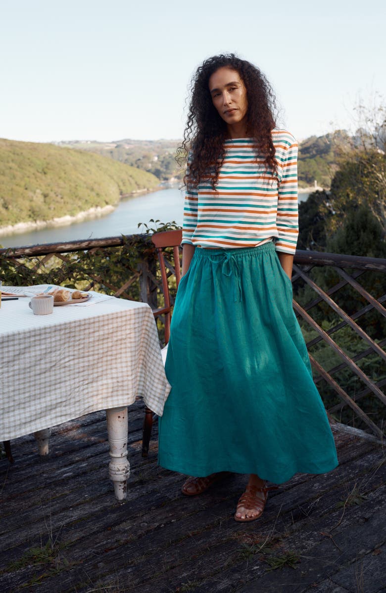 Seasalt Cornwall Sailor Stripe Three-Quarter Sleeve Organic Cotton Top, Alternate, color, Tri Mini Cornish Deep Dive