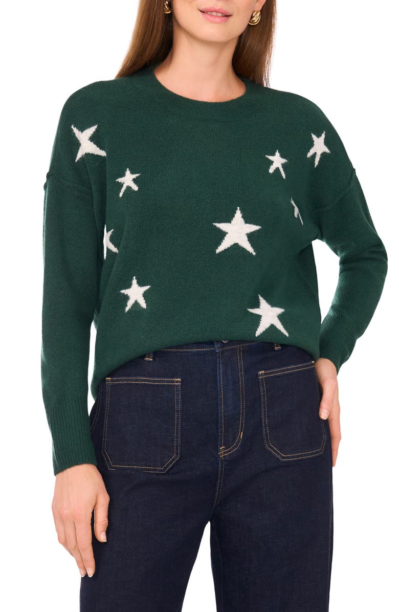 Vince Camuto Star Crewneck Sweater, Main, color, Windsor Moss