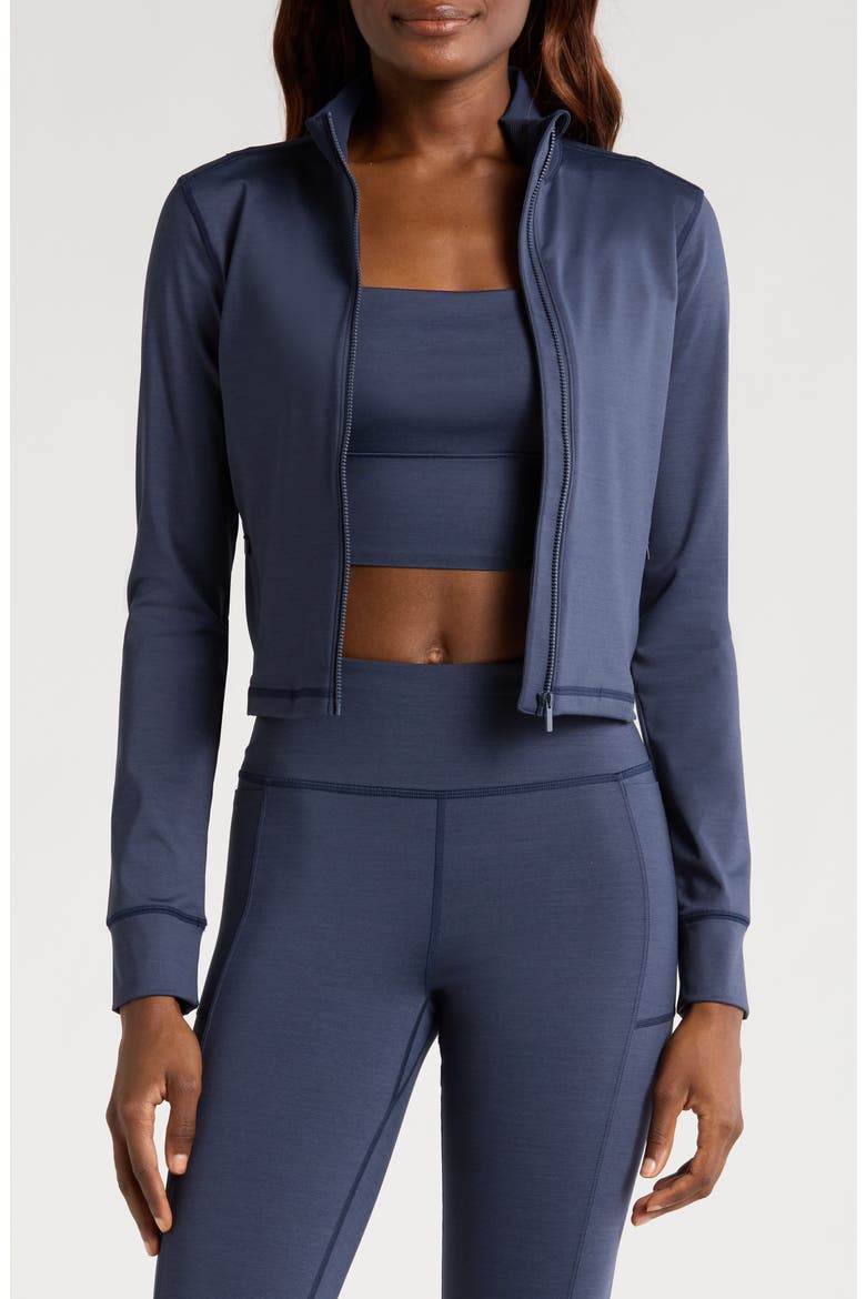 Moveknit Full Zip Crop Jacket, Main, color, HEATHER NAVY BLAZER