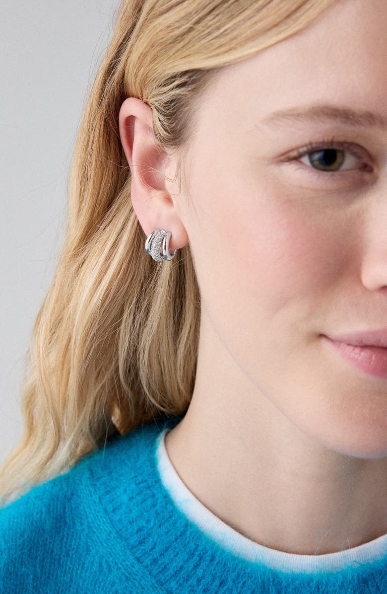 Kate Spade New York tiny twinkles trio pavé huggie hoop earrings, Alternate, color, Clear/ Silver