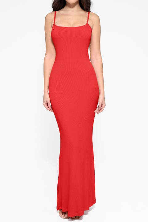 Built-in Shapewear Modal Wide Scoop Neck Slip Maxi Dress