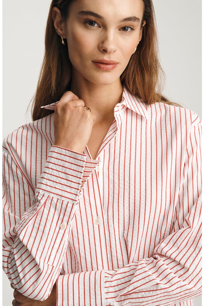 Stripe Relaxed Fit Stretch Cotton Button-Up Shirt, Alternate, color, RED STRIPED