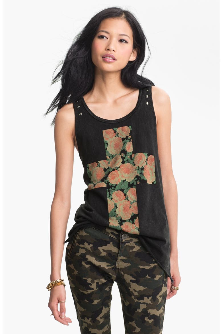 Studded Cross Graphic Tank, Main, color, BLACK
