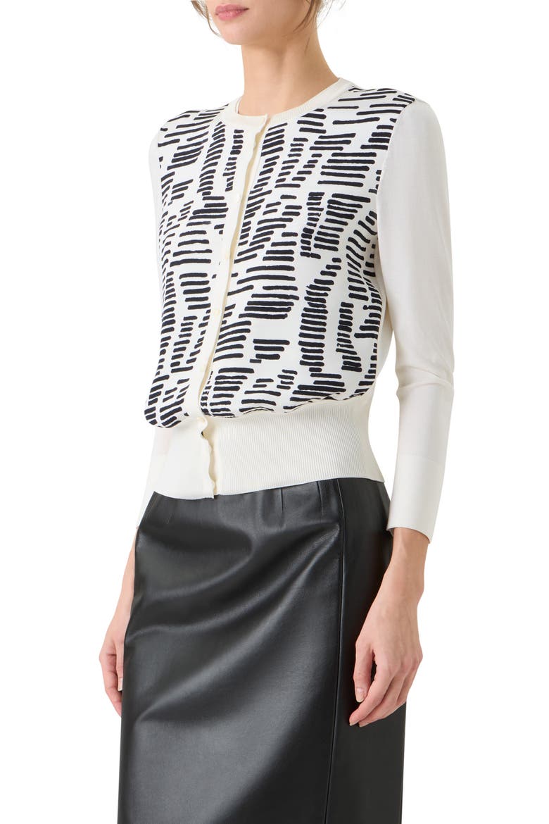 Dance Movements Print Mixed Media Silk Cardigan, Alternate, color, ECRU-BLACK