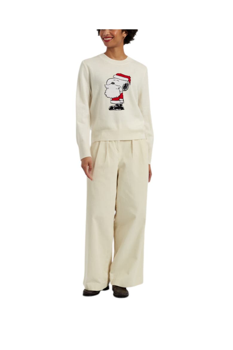 Wool-cashmere Snoopy Santa Sweater, Alternate, color, Cream
