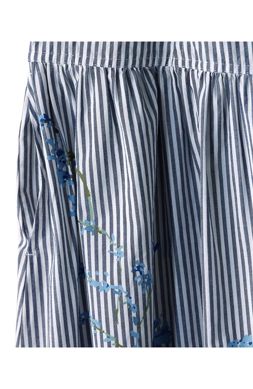 Lands' End Poplin Drop Waist Midi Skirt In Navy Striped Placed Floral