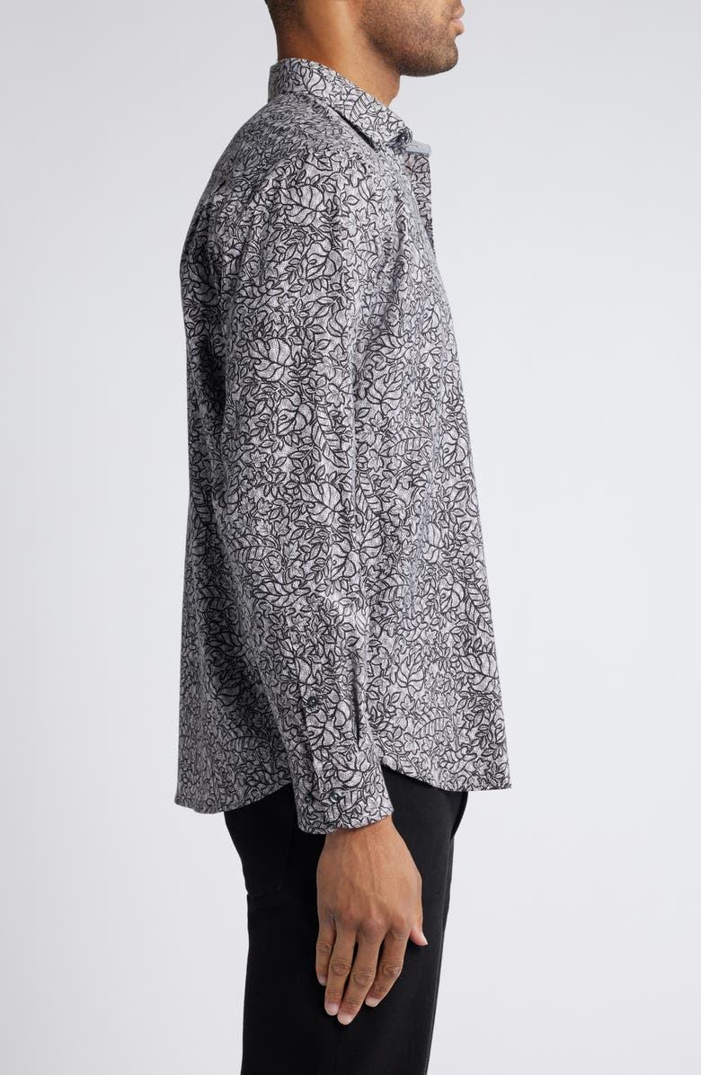 Tommy Bahama Lazlo Seaside Soiree Leaf Print Button-Up Shirt, Alternate, color, Gunmetal