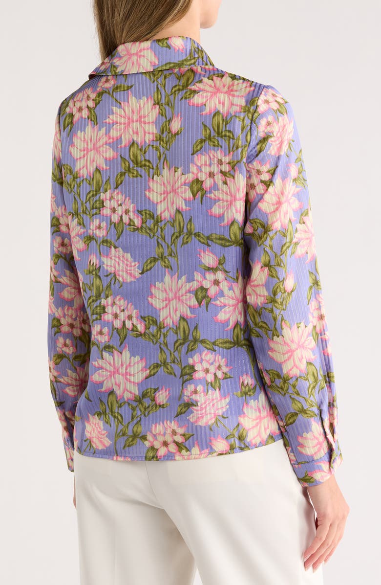 Nicole Miller Floral Shadow Stripe Long Sleeve Snap Front Shirt, Alternate, color, Amparo Blue
