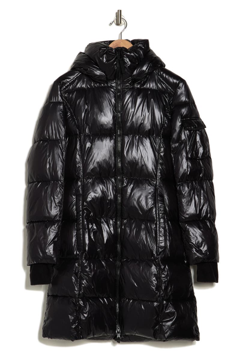 Gloss Longline Water-Resistant Puffer Jacket, Alternate, color, JET