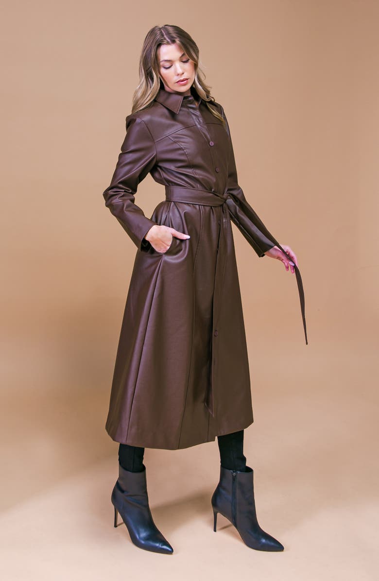 Belted Faux Leather Coat
