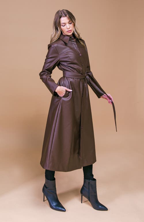 Flying Tomato Belted Faux Leather Coat In Brown