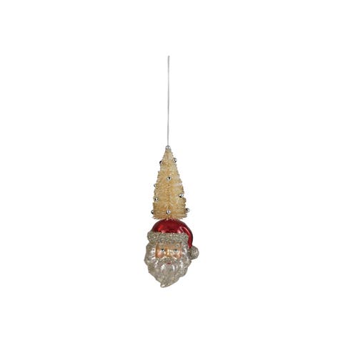 Mercury Glass Santa Head Ornament with Bottle Brush Detail