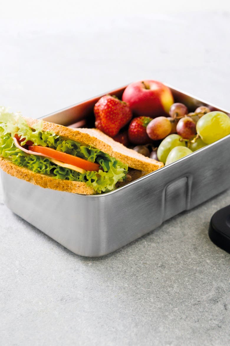 Essentials 8.25" Stainless Steel Lunch Box, Alternate, color, SILVER, BLUE