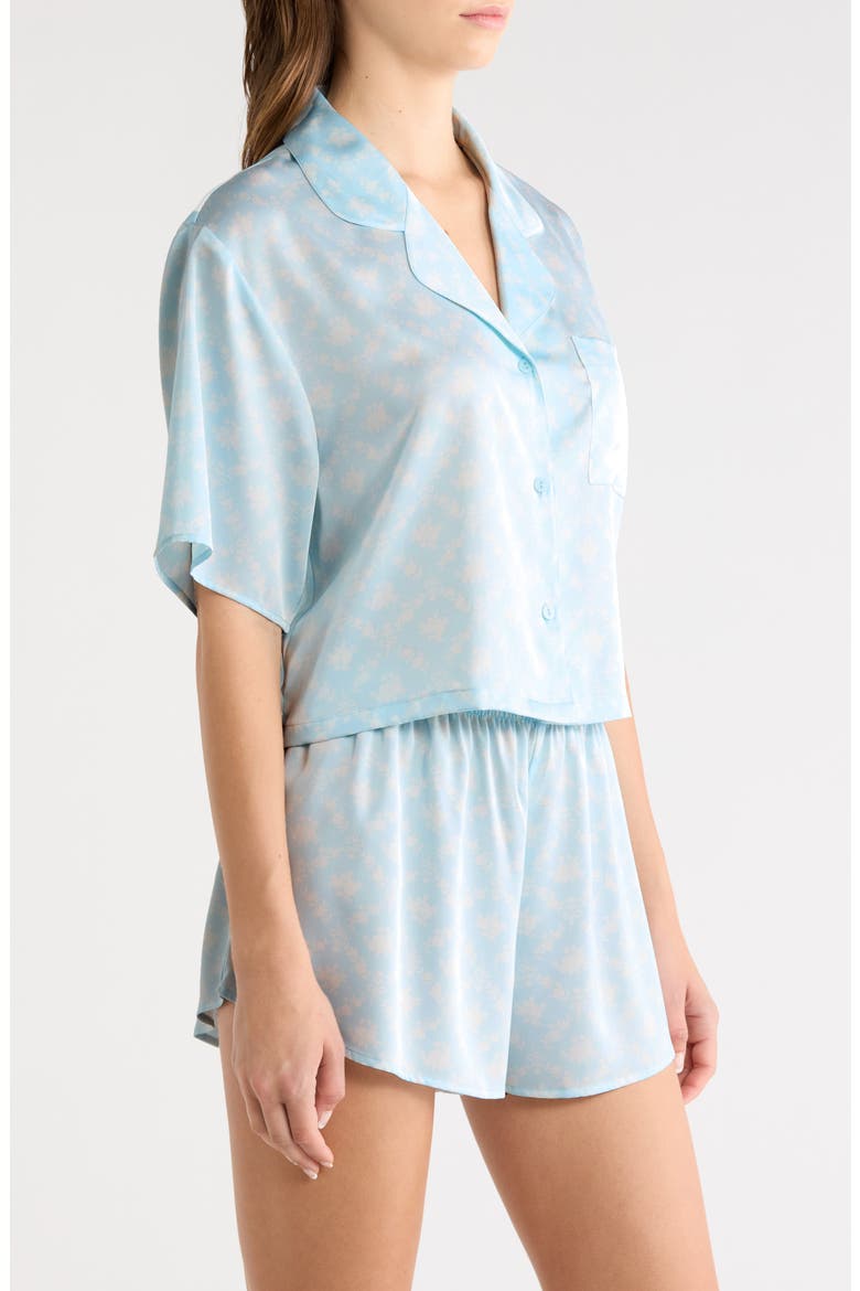 Boxy Stretch Satin Short Pajamas, Alternate, color, BLUE- IVORY COSETTE FLORAL