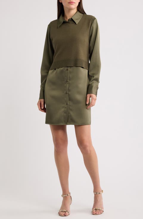 Layered Long Sleeve Shirtdress