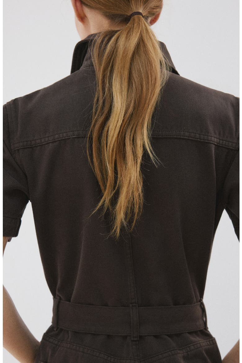 Belted Denim Jumpsuit, Alternate, color, CHOCOLATE