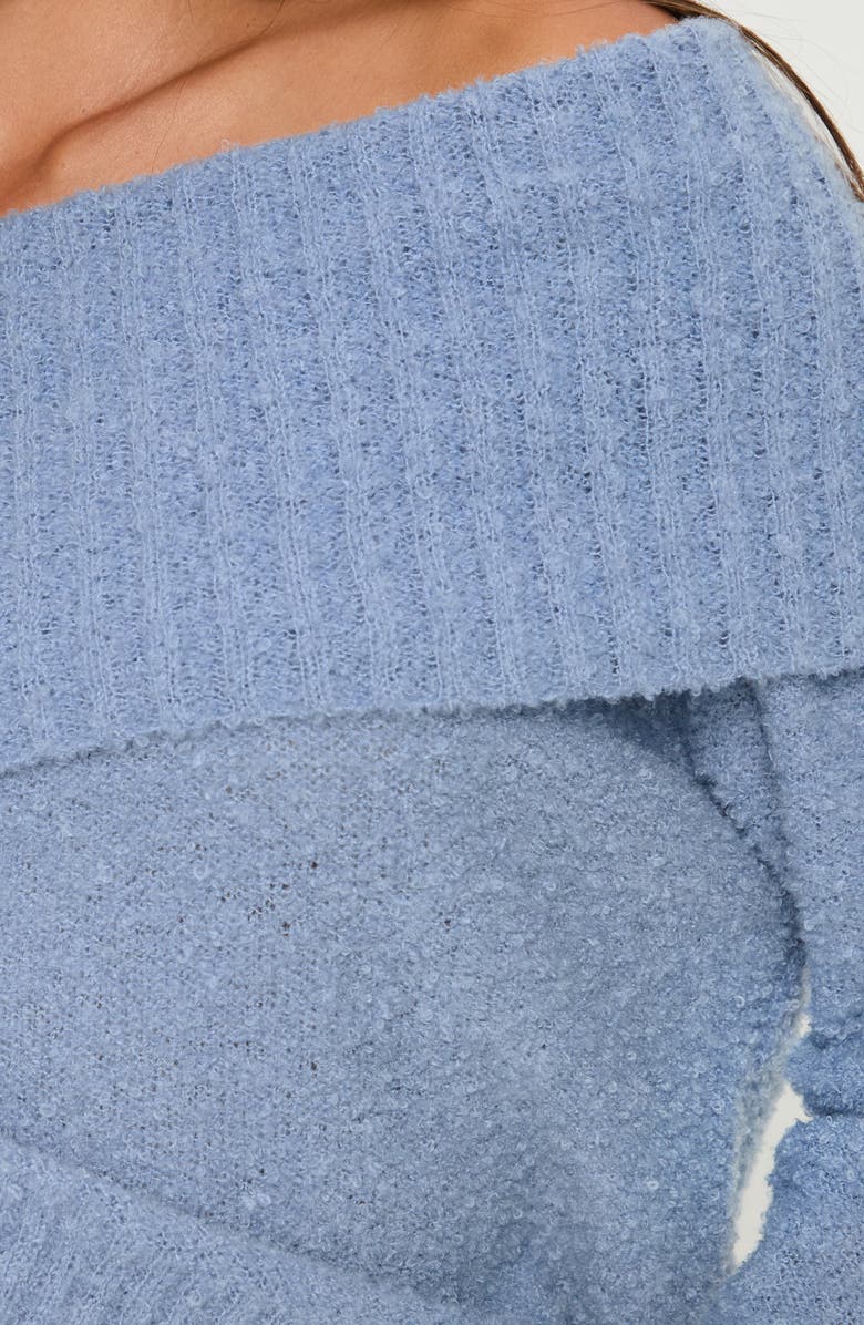 Princess Polly Parkley Off the Shoulder Bouclé Sweater, Alternate, color, Blue