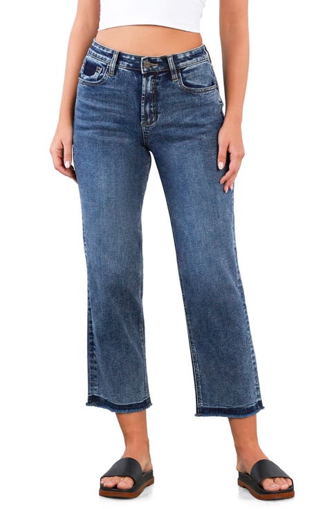 Release Hem High Waist Ankle Straight Leg Jeans (Mystery Blue)