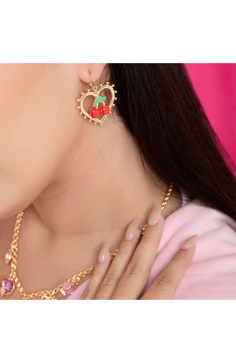 Juicy Couture Cherry Heart Drop Earrings, Alternate, color, Gold Tone, Red